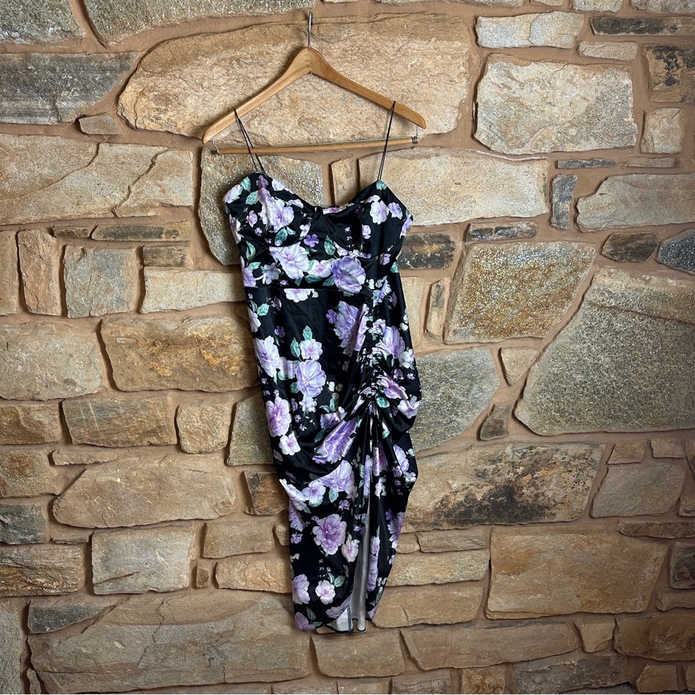 ASOS DESIGN satin cami floral ruched dress